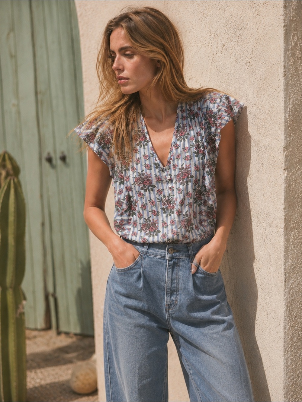 Veronica beard striped floral Joi ruffle blouse